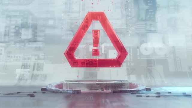 Cyber Warning - 3D Holographic Alert in Futuristic Environment