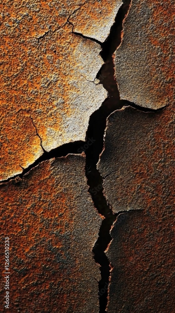 Poster detailed close-up of cracked rusty surface with textured patterns
