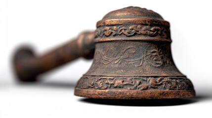 Ornate bronze bell close-up, studio shot, white background, antique