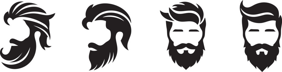 Four stylish men's hairstyles and beards.
