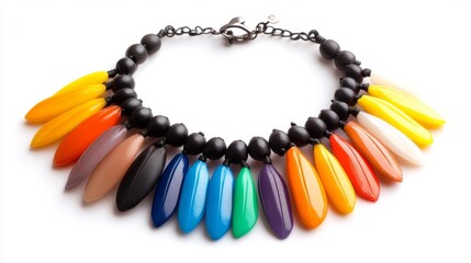 Obraz premium Colorful Necklace with Geometric Design and Bright Colored Beads. Generative AI