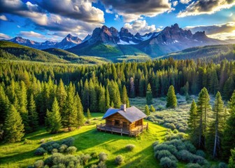 Wapiti Range Wyoming: Breathtaking aerials showcase a scenic mountain cabin lodge.