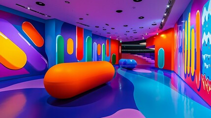 Vibrant Modern Interior with Colorful Walls and Artistic Shapes