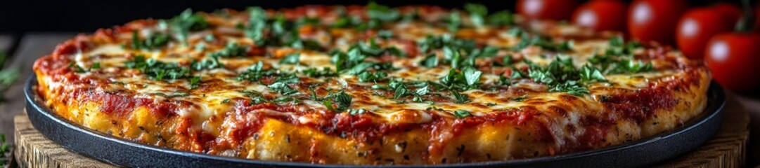 Traditional Pizza with Fresh Herbs and Mozzarella Cheese. Generative AI