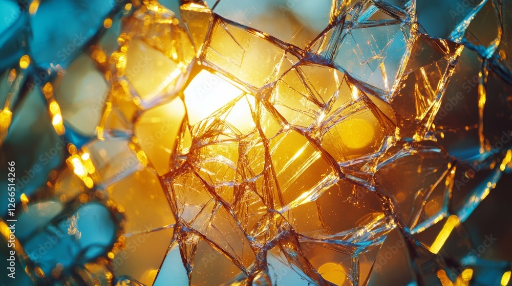 Poster shattered glass with sunlight creating abstract pattern
