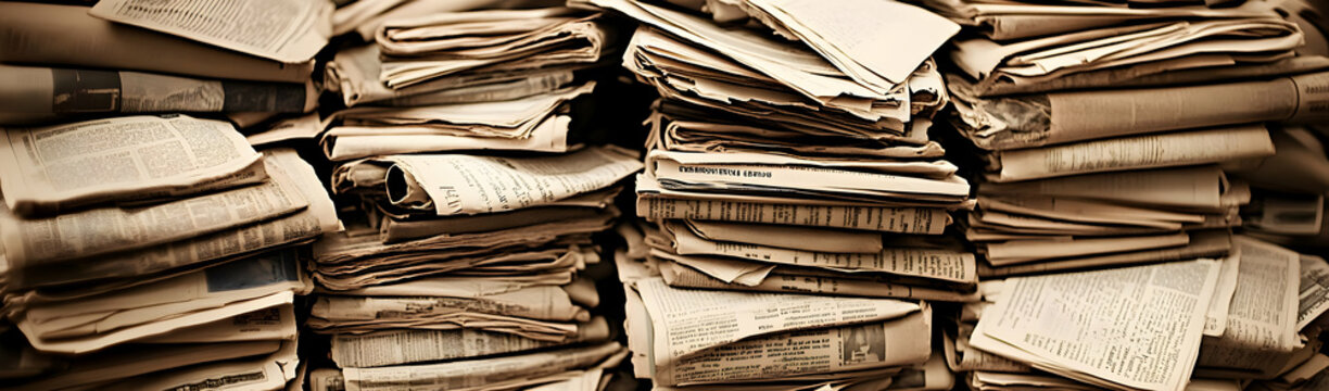 Stacked old newspapers, archive