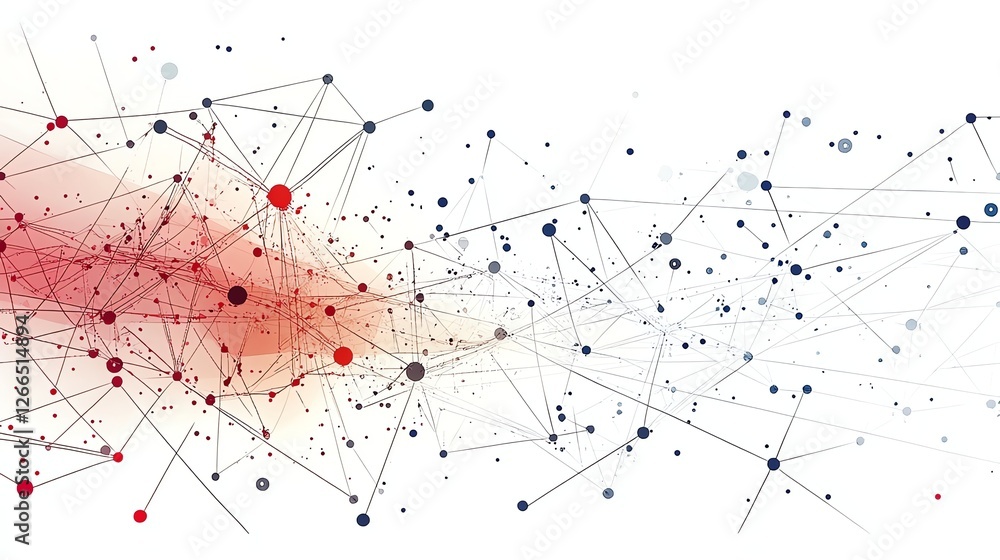 Poster abstract network connection illustration with red and blue nodes and lines