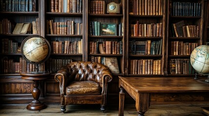 Cozy Reading Nook with Vintage Furniture and Antique Book Collection