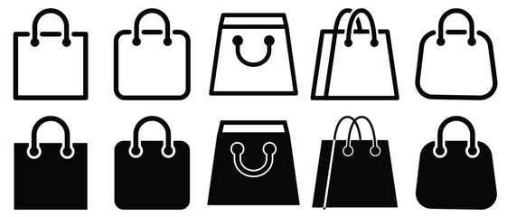 shopping bag icon set, shopping bag Vector icon, Shopping bag feel and outline icon.Online shop, E-commerce, paper bag symbol for apps and websites. Vector illustration. isolated on white background. 