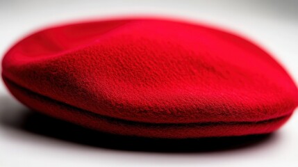 Red beret close-up, studio shot, textured fabric, white background, fashion