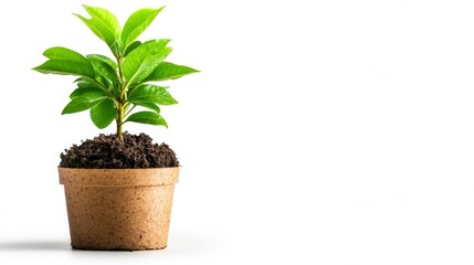 Obraz premium Young Green Plant in a Pot Isolated on White Background. Generative AI
