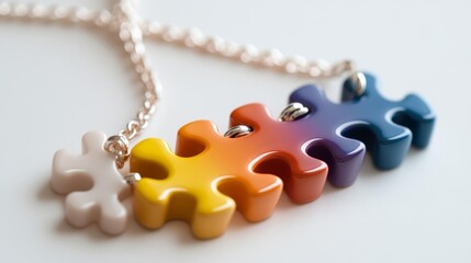 Obraz premium Colorful Puzzle Piece Necklace with Gradient Design. Generative AI