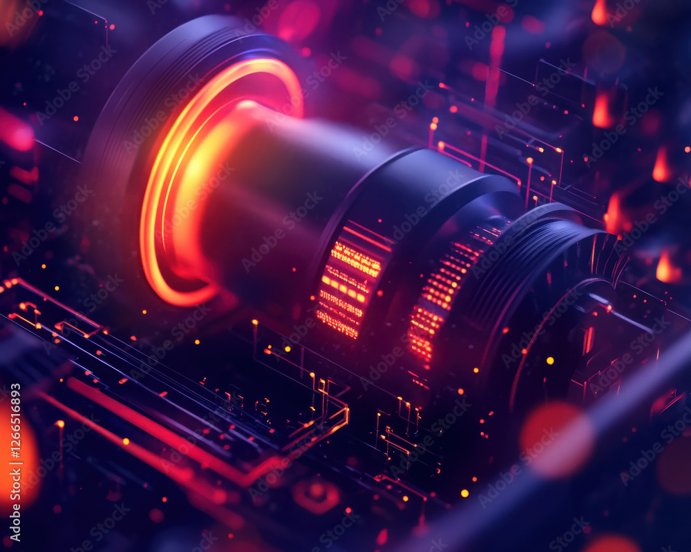 Poster futuristic technology concept with glowing circuit patterns.