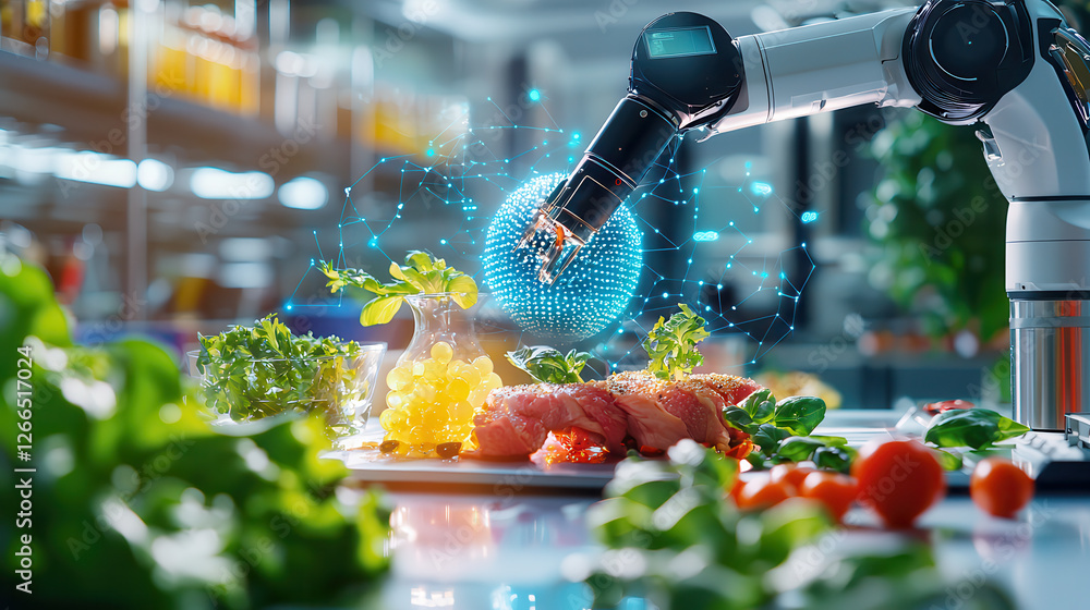 Leinwandbilder autonomous food lab with robotic arms crafting precision dishes using fresh ingredients and technolo