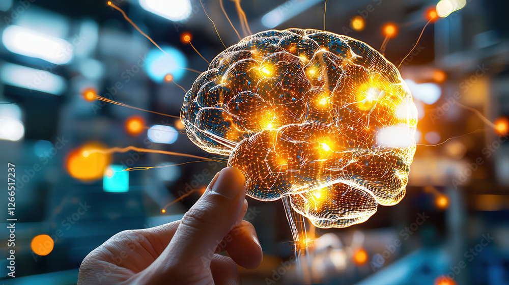 Leinwandbilder digital brain with glowing connections, representing advanced technology and neuroscience. this illu