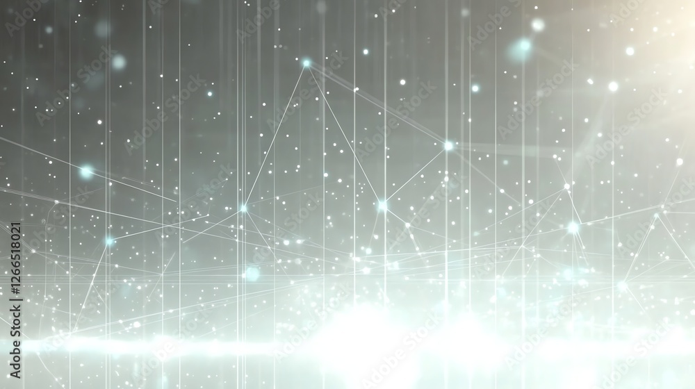 Poster connected network nodes background with data stream and bright light