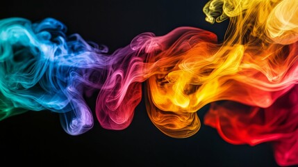 Colorful Smoke Swirls Flowing Across Dark Background in Motion