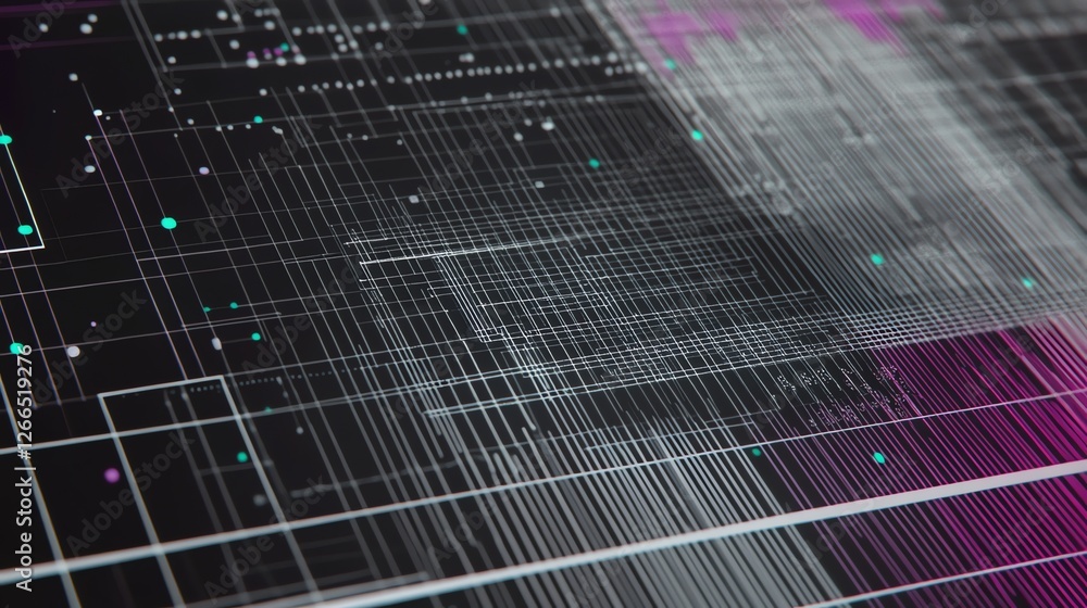 Poster abstract technology network with lines, dots, and data flow concept