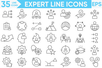 Expert Line icon set. skills, expertise, business, knowledge,competence, growth, education, meeting, specialist, experience and more.Vector and illustrator set.