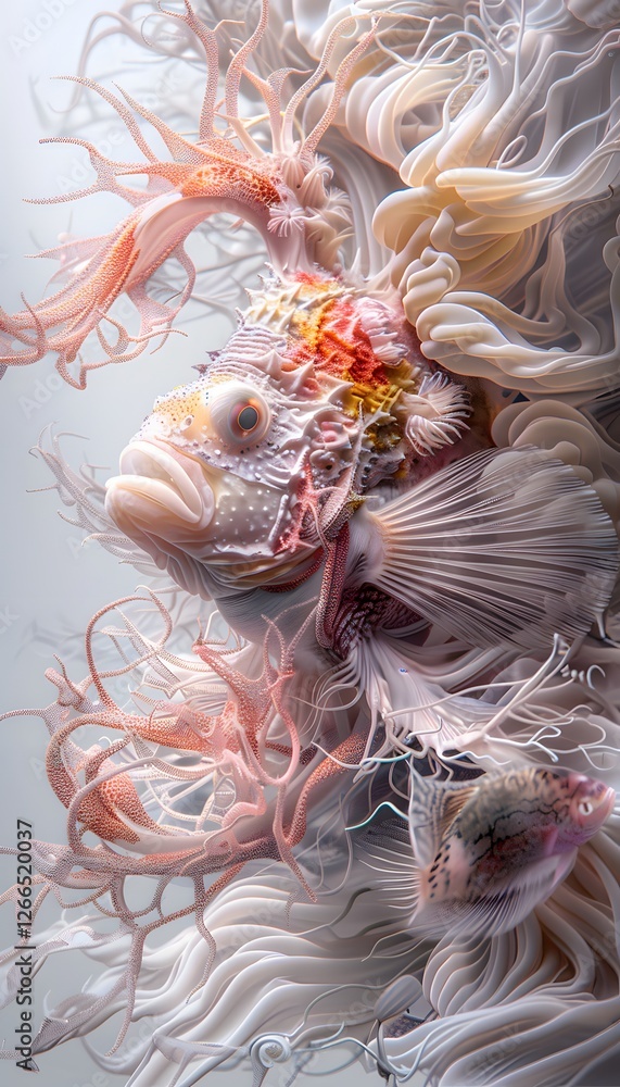 Fototapete close-up of vibrant coral structures under the sea, with tropical fish weaving through the intricate