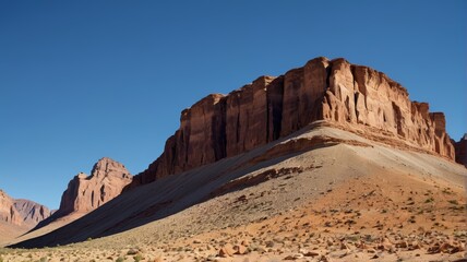 Fototapeta premium mountains in the distance with a blue sky and a few bushes