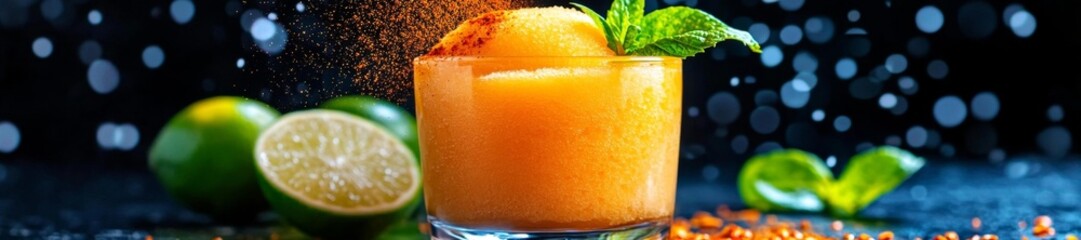 A refreshing slush cocktail with mint leaves and lime. Generative AI