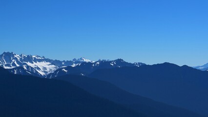 Majestic Blue Mountainscape Panoramic View of Snow-Capped Peaks