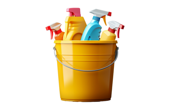 Cleaning supplies  yellow products on a transparent background
