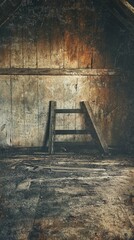 Vintage Wooden Ladder Against A Rustic Grunge Wall Background