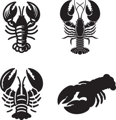 set of lobster with big claw logo silhouette design vector art illustration