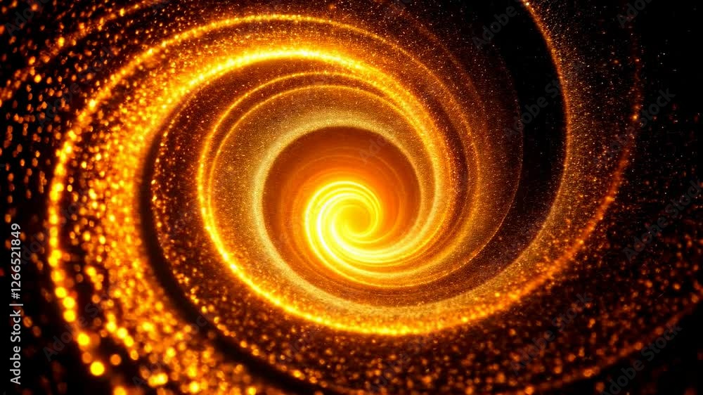 Poster glowing whirlpool of golden sparks creating a dynamic spiral vortex in motion
