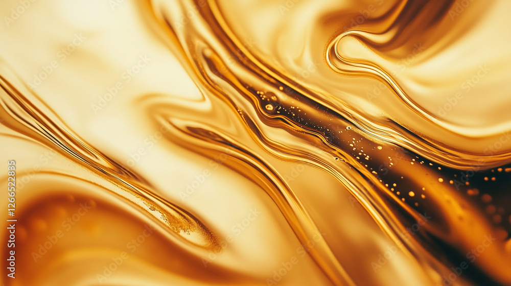 Poster flowing elegance captured in a mesmerizing liquid gold texture, creating an abstract visual symphony