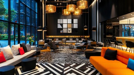 Modern Stylish Lobby with Elegant Lighting and Contemporary Decor