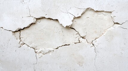 Naklejka premium Cracked white wall with exposed plaster.