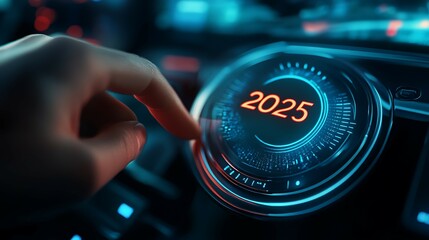 Car dashboard with numbers. Conceptual image of the New Year.