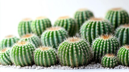 Close-up of Cactus Plants with Spiky Green Texture on White Background. Generative AI