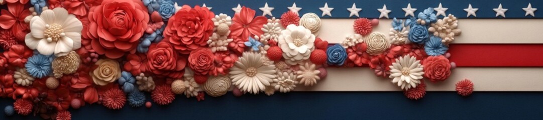Floral Arrangement in Red White and Blue with Stars. Generative AI