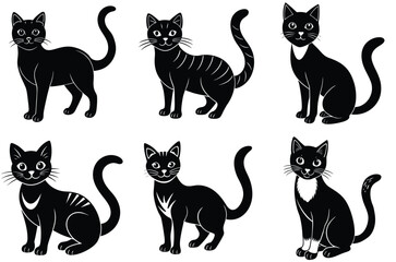 kitten cat icon silhouette vector, cartoon cat flat design illustration.
