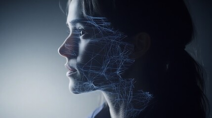 Woman, digital overlay, profile, studio