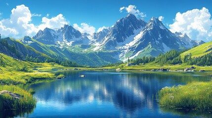 moutain and green,yellow,blue,lake adverture background,illustration --ar 16:9 --stylize 450 --v 6.1 Job ID: 53b46566-d08f-4fbc-82b3-dd5818bbb73a
