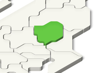 日本地図　栃木県（背景透過、影付き）