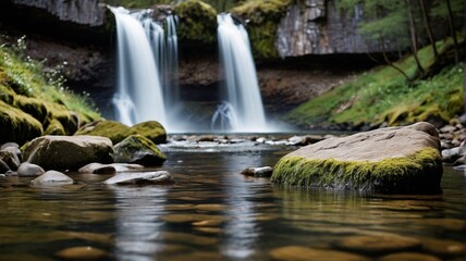 Fototapeta premium there is a waterfall that is flowing over rocks in the water