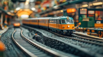 Model Train on Miniature Railroad Tracks