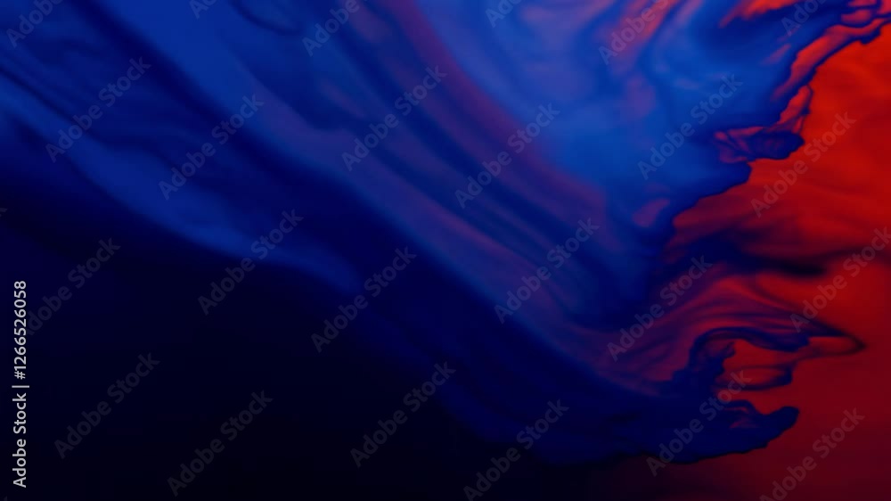 Poster dynamic backlit silhouette of abstract waves blending indigo and crimson tones, creating fluid color