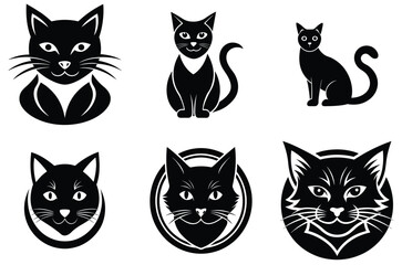 Obraz premium Set of cat head silhouette, Kitten cat face silhouettes icons