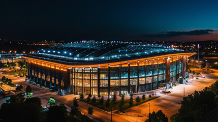 Obraz premium Illuminated baseball grand arena showcasing vibrant activity under the night sky
