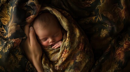 Peaceful Newborn Baby Wrapped in Blanket  