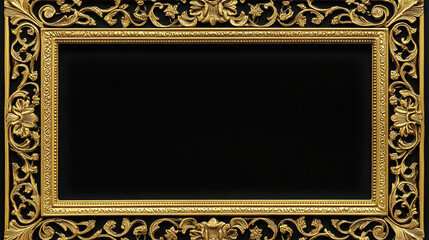 Obraz premium Elegant gold frame adorned with intricate floral details, ideal for web tyesentations and art displays
