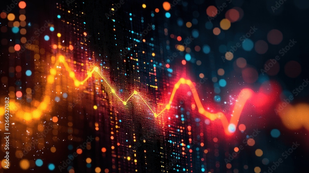 Poster abstract data visualization: dynamic stock market graph, financial growth and decline