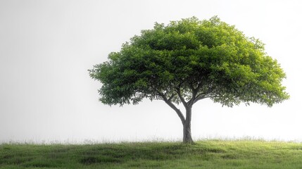 Fototapeta premium Isolated Green Tree on a Bright White Background with Grassy Field. Generative AI